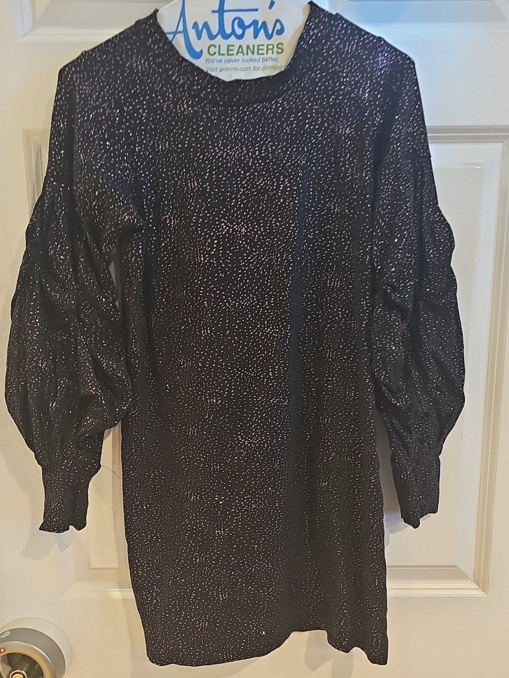 Isobella & Chloe Black Glitter Puff-Sleeve Mini Dress Pink, Silver 14